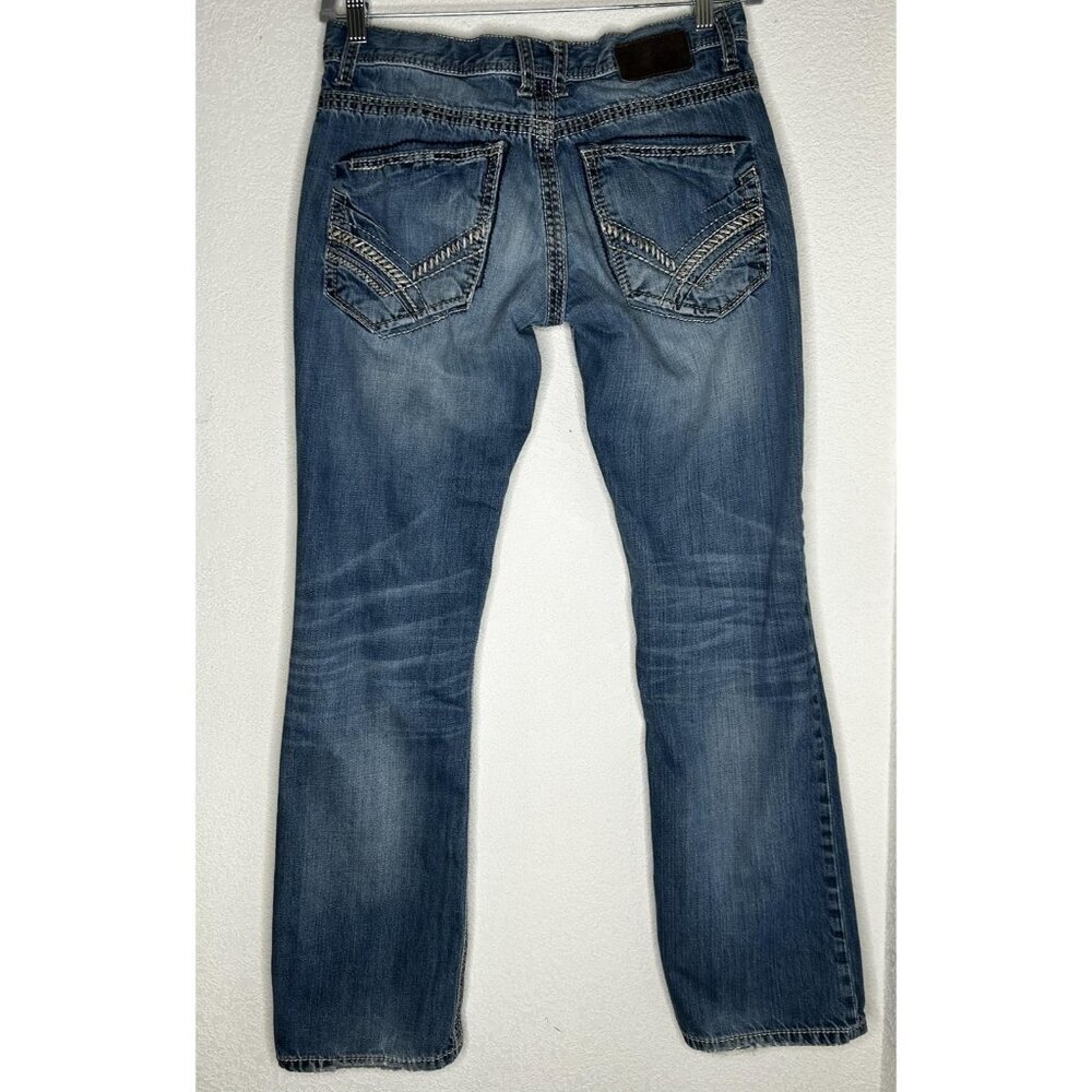 BKE Jeans Mens 31R Fits 32x31 Aiden Straight Leg Contrast Stitch Embroidered